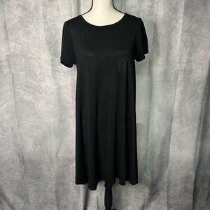 LuLaRoe Carly Elegant Black & Glitter Short Sleeve Swing Dress with High-Low Hem